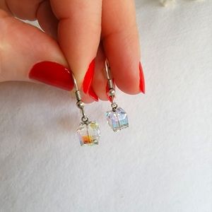 Swarovski Crystal and Sterling Silver Cube Drop Earrings